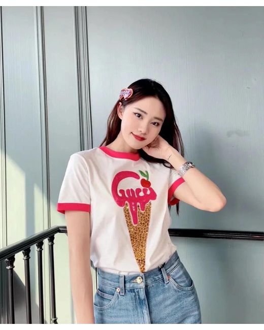 Gucci Pink Logo-Print Short-Sleeve T-Shirt