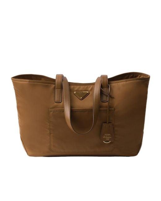 Prada Brown Re-Edition 1978 Medium Re-Nylon And Saffiano Leather Tote Bag