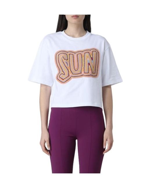 Sportmax Purple Crochet-Embroidered Cropped T-Shirt