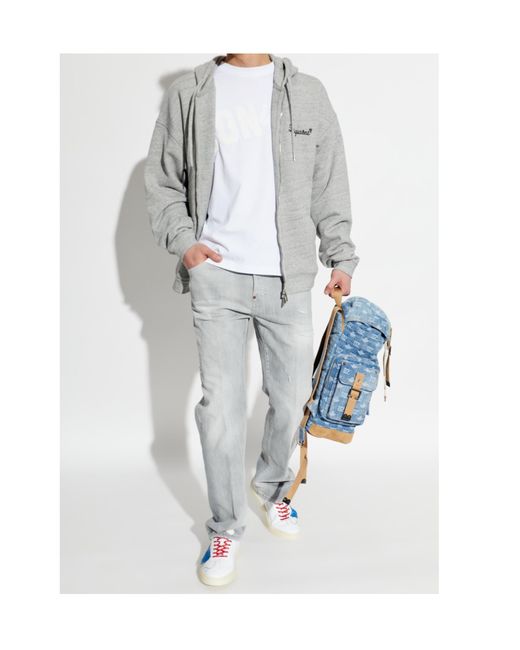 DSquared² Gray Logo-Embroidered Drawstring Hoodie for men