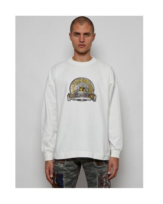 DIESEL White Logo Patch Crewneck Sweatshirt for men