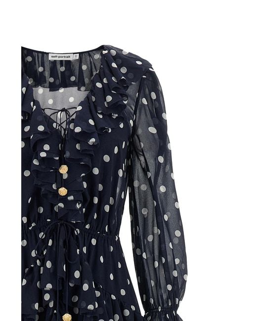 Self-Portrait Blue Polka Dot Georgette Ruffled Maxi Dress