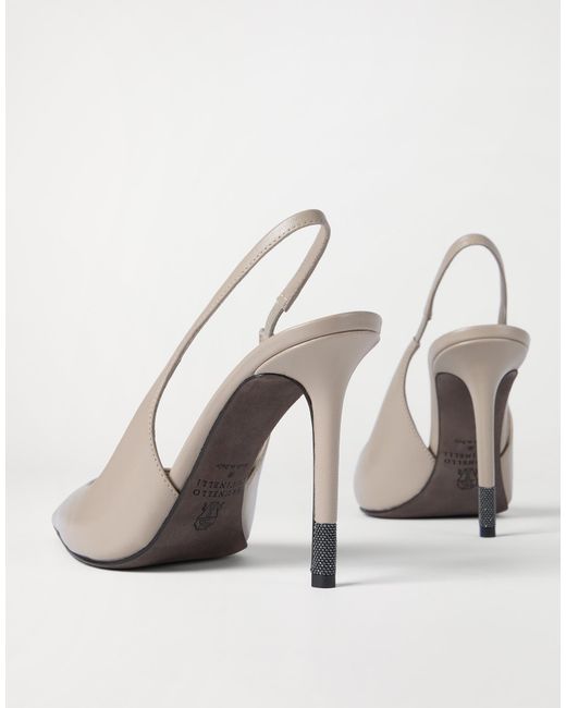 Brunello Cucinelli White Pointed Slingback Pumps