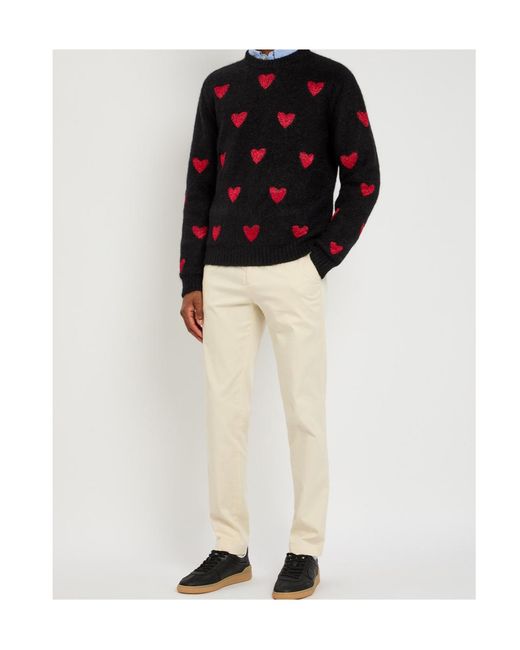 Valentino Black Heart-Shaped Inlaid Metallic Brushed Knit Pullover for men