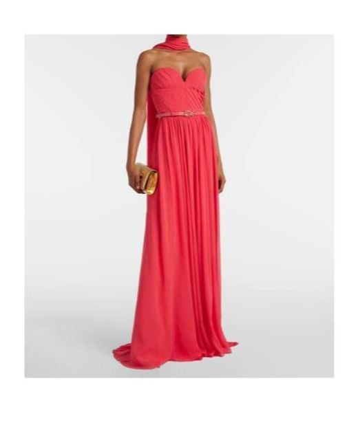 Elie Saab Red Scarf-Detail Silk Gown