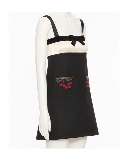 Valentino Black Embroidered Crepe Couture Short Dress