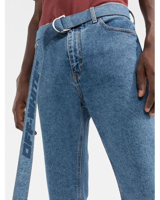 Off-White c/o Virgil Abloh Blue Belted Straigh Leg Cropped Jeans for men