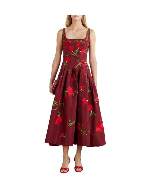 Carolina Herrera Floral-Embroidered Silk-Faille Gown