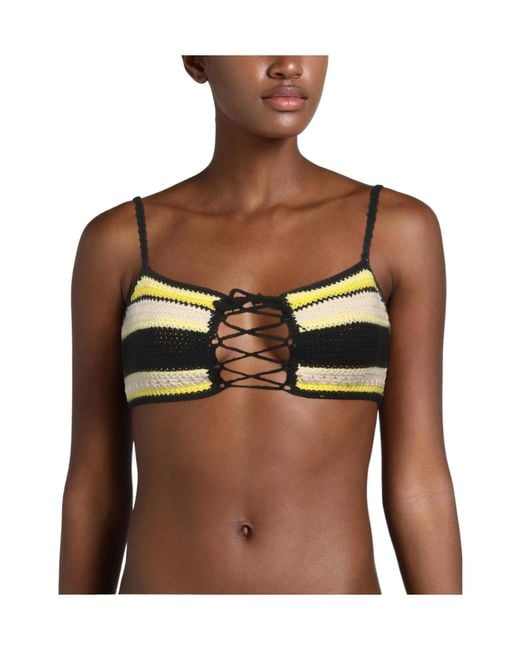 Ganni Black Striped Knitted Bikini Top