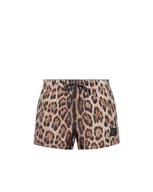 Dolce & Gabbana White Leopard Printed Swim Shorts for men