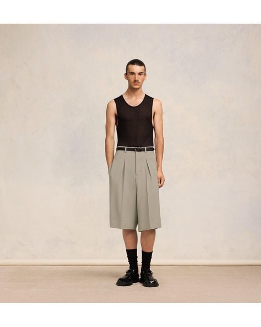 AMI Gray Ami Front Pleated Bermuda Shorts for men