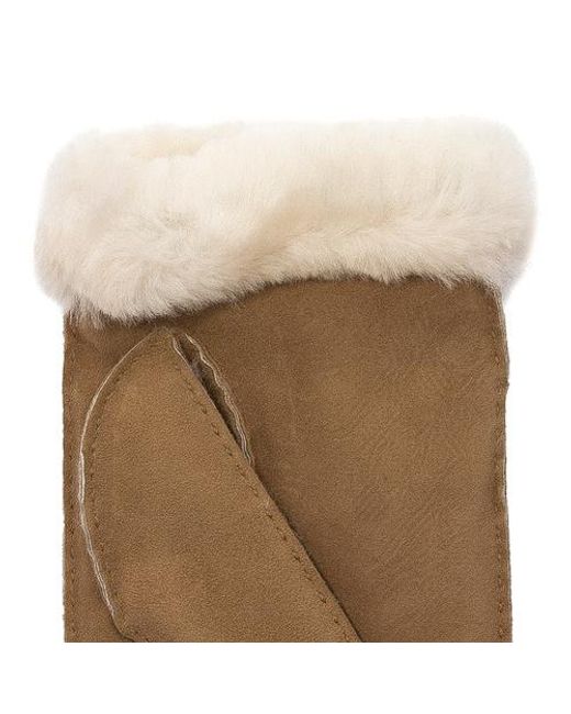 Ugg Brown Embroidered-Logo Shearling Mittens