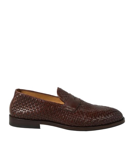 Brunello Cucinelli Brown Interwoven-Designed Slip-On Loafers for men