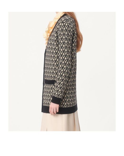 Valentino Gray Monogram V-Neck Button-Up Cardigan