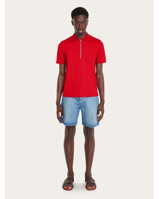 Ferragamo Red Zip Collar Polo Shirt for men