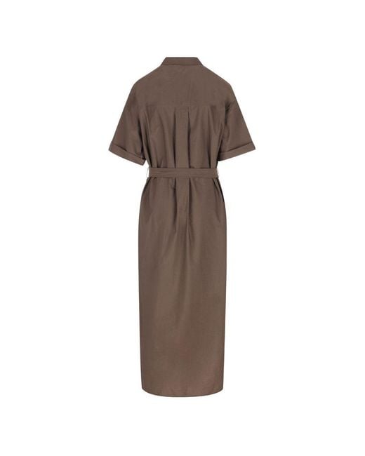 Brunello Cucinelli Brown Dazzling Seabed Embroidery Poplin Dress