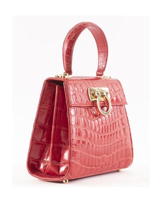 Ferragamo Red Alligator Effect Handbag