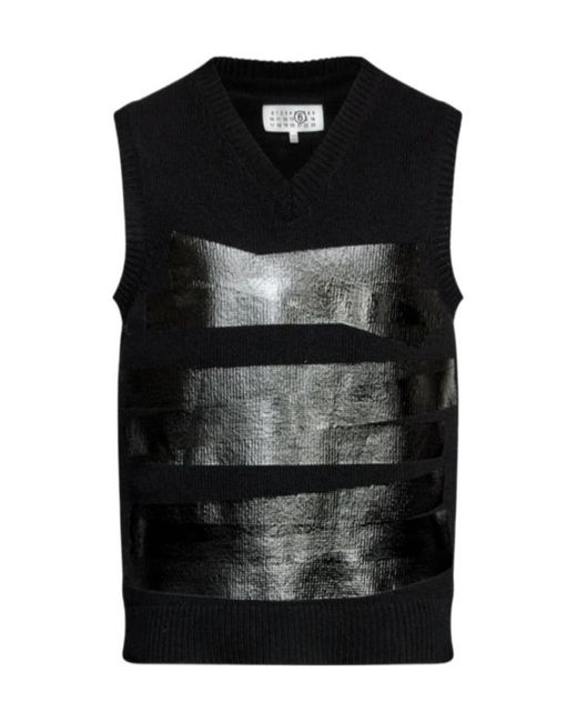 MM6 by Maison Margiela Black V-Neck Sleeveless Jumper for men