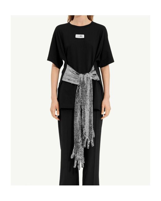 MM6 by Maison Margiela Black Roundneck Label T-Shirt