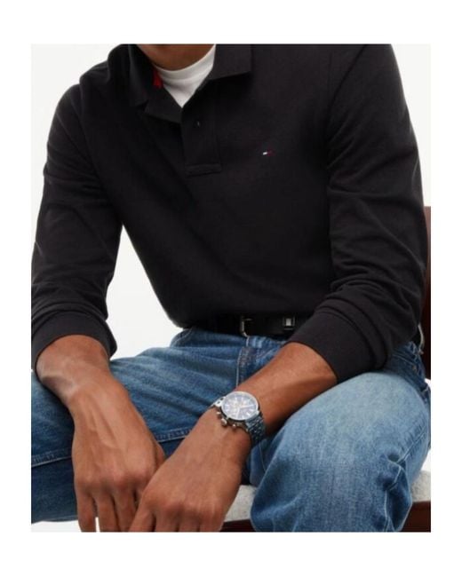 Tommy Hilfiger Black Regular Fit Long Sleeve Polo Shirt for men