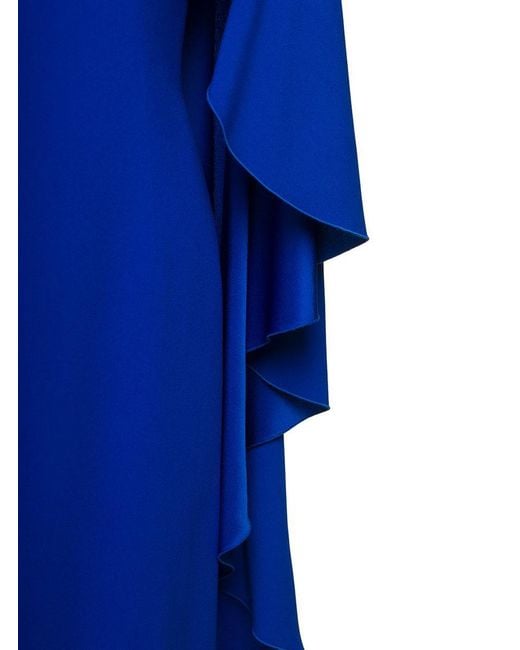Alberta Ferretti Blue Ruffle-Detailed Cape Design Dress