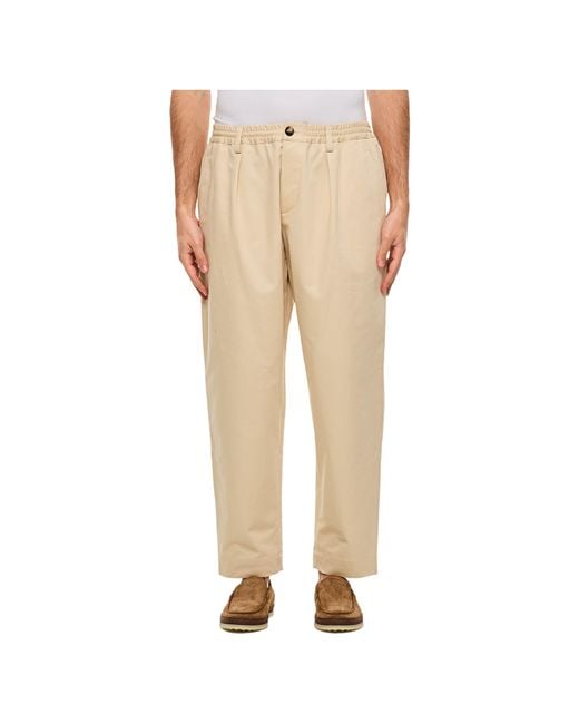 Marni Natural Pleated Tapered Leg Gabardine Trousers for men