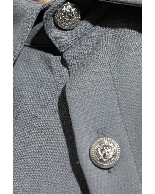 Balmain Gray Embossed Button Straight Hem Shirt for men