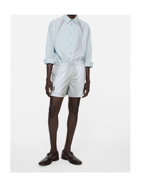 Acne White Striped Logo Shorts for men