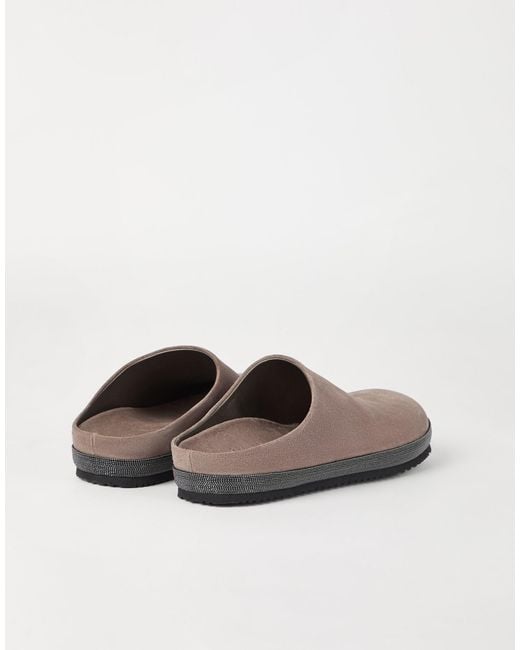 Brunello Cucinelli Brown Monili Chain-Detail Flat Mules