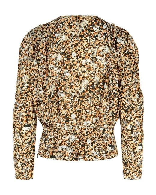 Isabel Marant White Zarga Pleated Printed Blouse