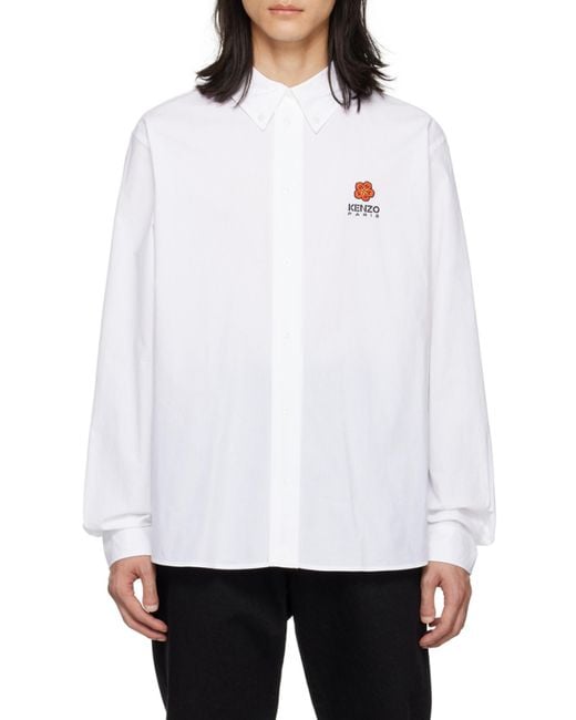 KENZO White Boke Flower Embroidered Buttoned Shirt for men