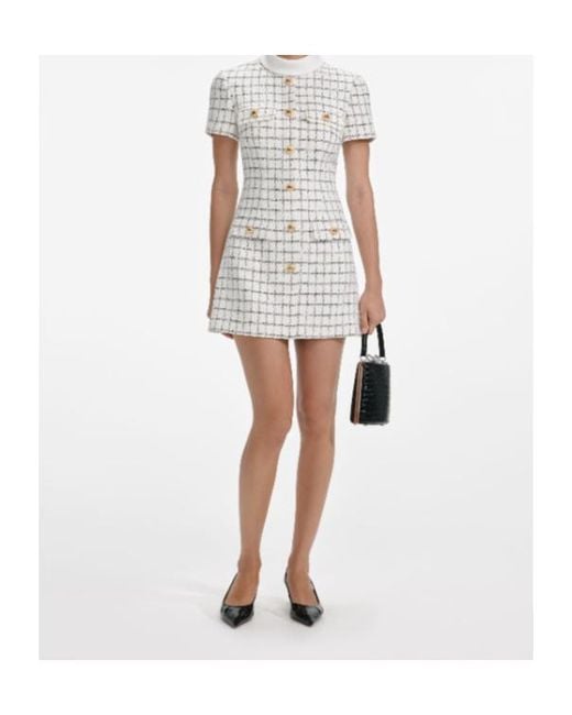 Self-Portrait White Check Boucle Mini Dress