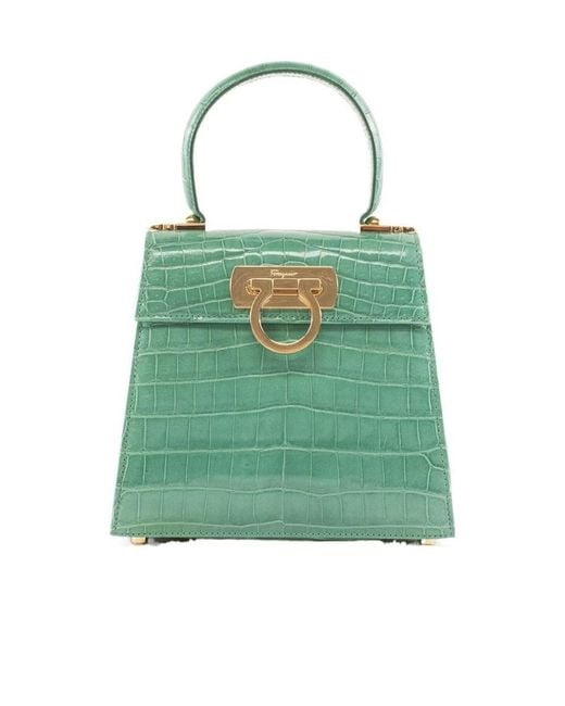 Ferragamo Green Crocodile Effect Handbag