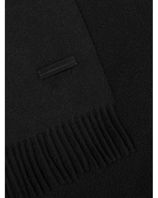 Zegna Black Logo Patch Fringed Scarf for men