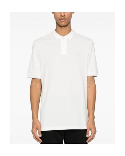 Brunello Cucinelli White Logo-Embroidered Short-Sleeved Polo Shirt for men