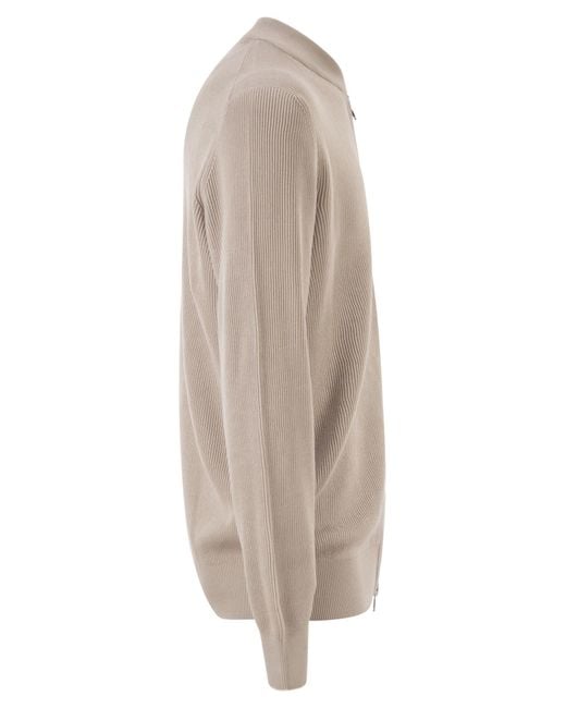 Brunello Cucinelli Natural Zip-Up Ribbed Cardigan for men