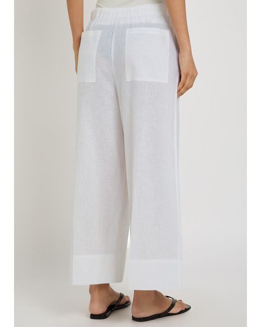 Totême White Wide-Leg Cotton And Linen-Blend Trousers