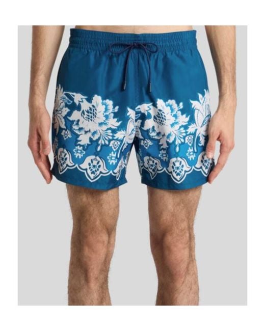 Etro Blue Placed Floral Print Swimsuit for men