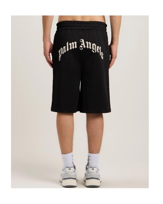 Palm Angels Black Curved Logo Track Shorts for men