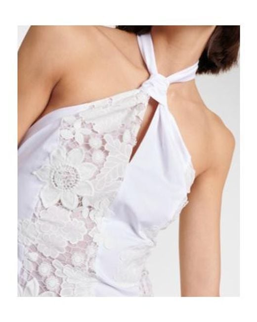 Oscar de la Renta White Halterneck Cotton Lace Midi Dress