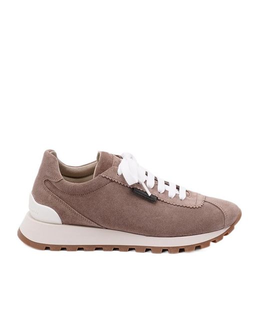 Brunello Cucinelli Pink Suede Lace-Up Sneakers