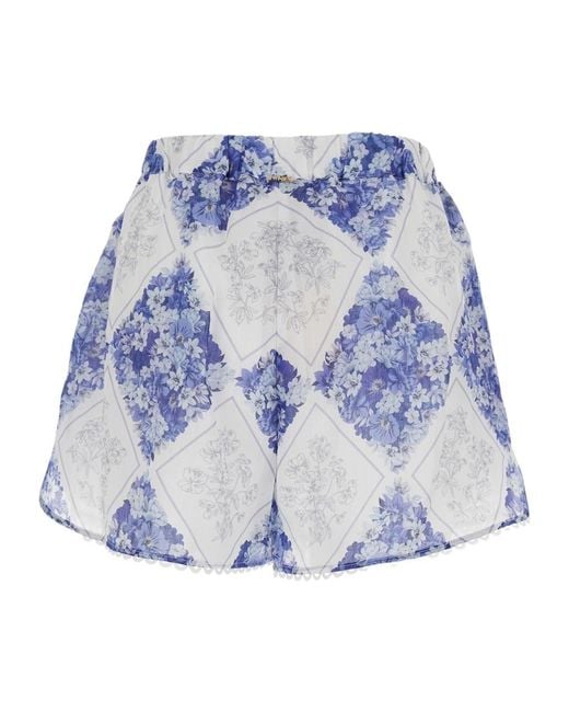 Twinset Blue Lace Trim Floral-Printed Shorts
