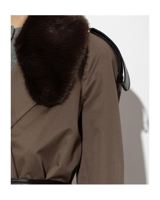 Burberry Brown Long Cotton Trench Coat With Buffalo Leather Collar