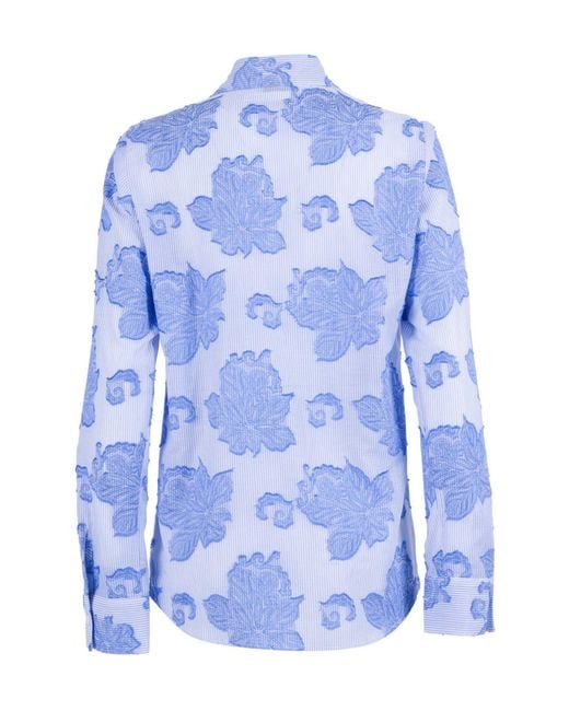 Mazzarelli Blue Damask-Pattern Striped Shirt