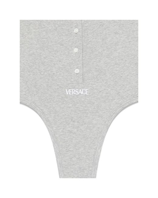 Versace Gray Embroidered Ribbed Cotton Bodysuit