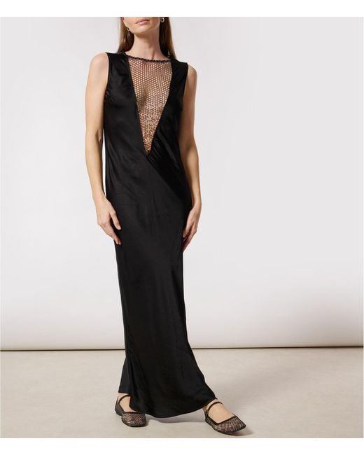 ROTATE BIRGER CHRISTENSEN Black Sequined V-Neck Sleeveless Midi Dress