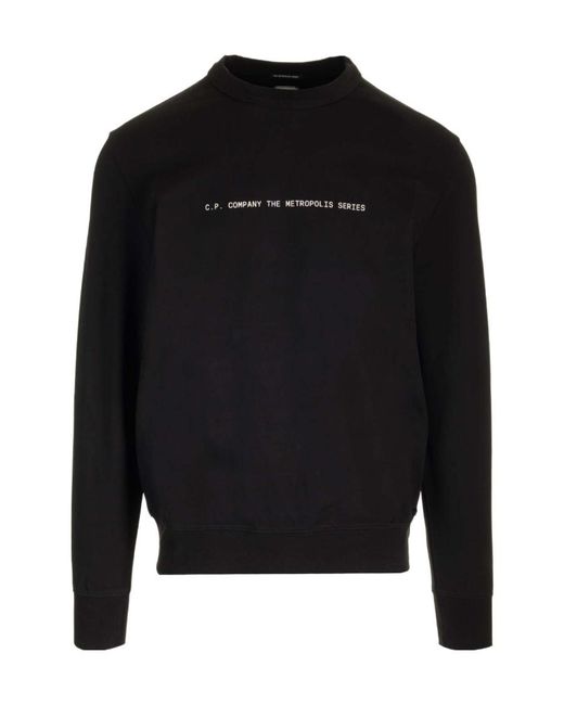C P Company Black Graphic Printed Crewneck Sweatshirt for men