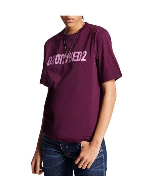 DSquared² Purple D2 Reverse Logo-Print T-Shirt