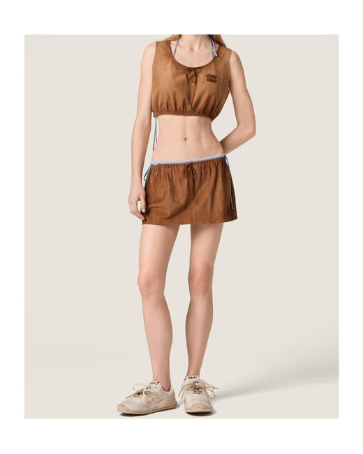 Miu Miu Brown Waxed Suede Crop Top