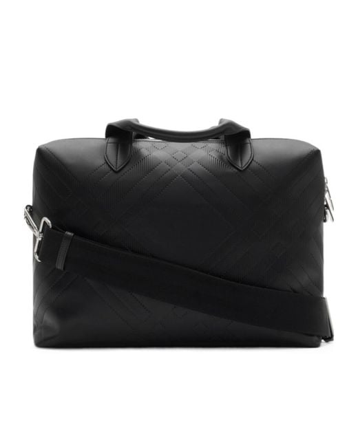 Burberry Black Checked Zip-Around Briefcase for men